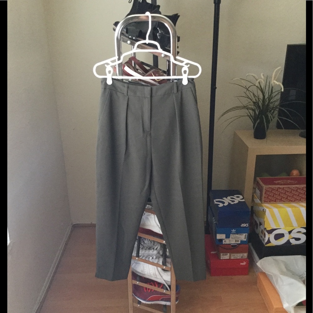 Topshop Army Green High Waist Pleat Pants